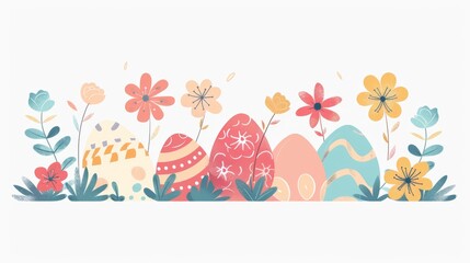 Celebrate Easter with this illustration featuring a pattern of eggs and flowers symbolizing growth and new beginnings