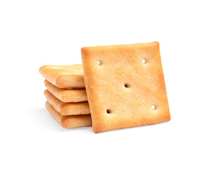 Tasty crispy square crackers isolated on white