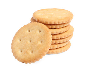 Tasty crispy round crackers isolated on white