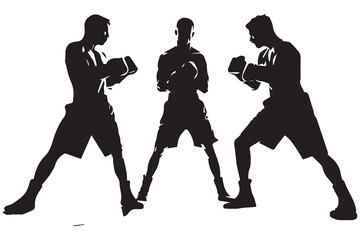 Boxing Black Silhouettes of Three Man