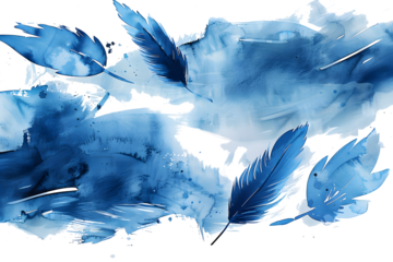 blue paint strokes in watercolor on a transparent background