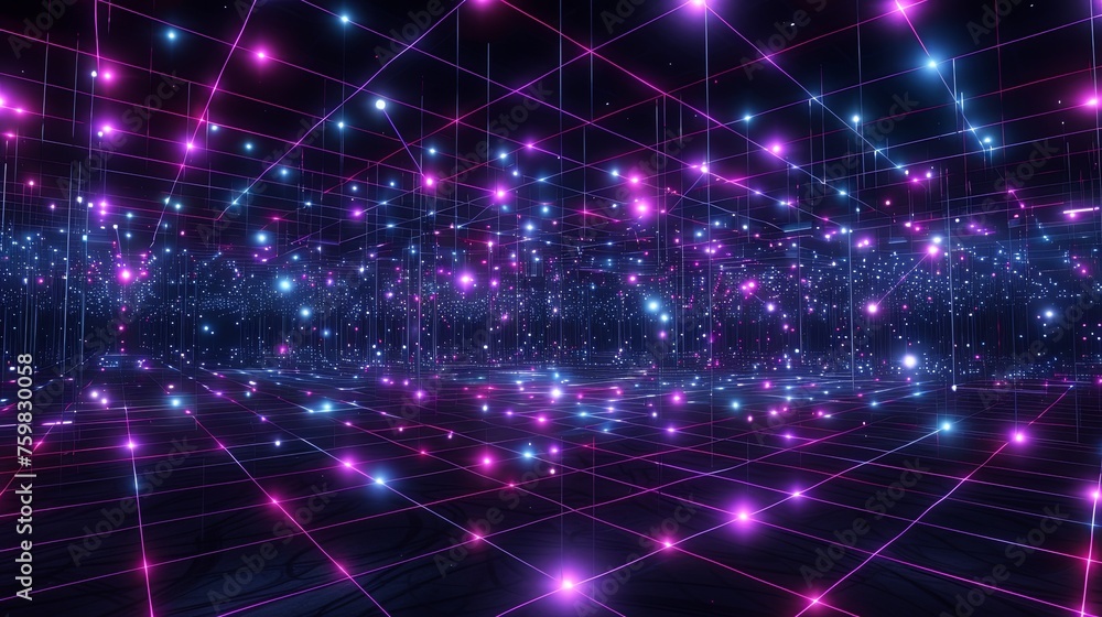 Aufkleber 3d digital grid background, representing a virtual reality space with a network of connected lines a