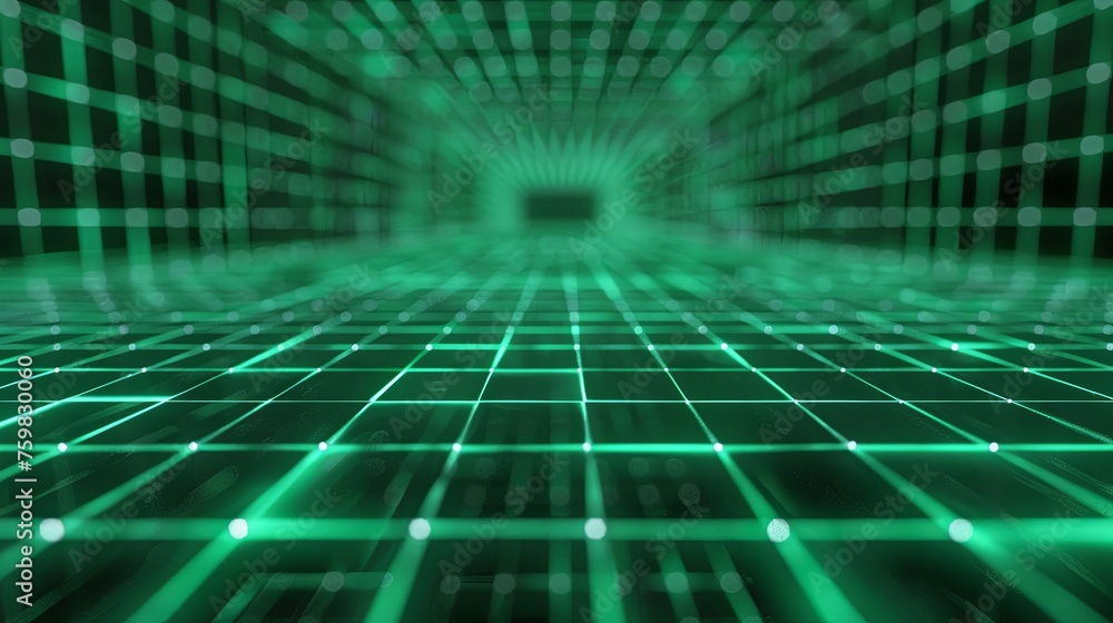 Poster green matrix code tunnel digital background abstract digital tunnel background with a green matrix c