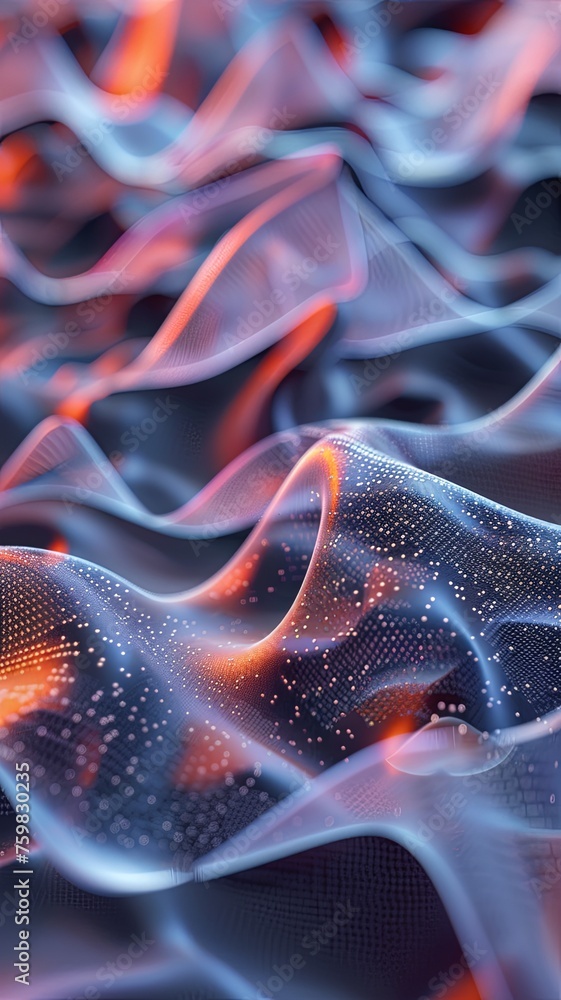 Poster abstract digital waves with particle system art abstract digital art depicting undulating waves with
