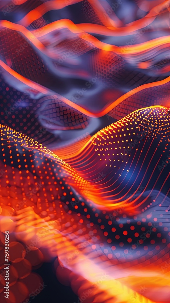 Poster fiery abstract network waves digital artwork vibrant digital artwork of abstract network waves with 