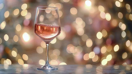 Foto op Plexiglas Elegant pink wine in a crystal glass with a bokeh light background © maniacvector