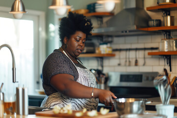 Fototapeta na wymiar a fat black woman in the kitchen