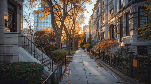 Chic Townhouses in Crimson and Azure Style with Art Deco Ornamentation Gen AI