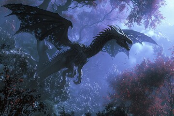 A majestic dragon scales shimmering in the moonlight