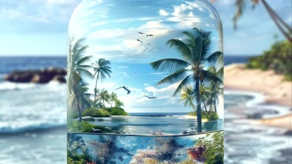 Bottle Beachscape: A Serene Scene of Bottles Scattered by the Shoreline