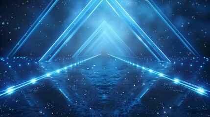 Abstract blue arrow glowing with lighting and line grid on blue background technology