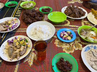 One of Indonesian Batanes food heritage, roasted chicken, processed pork meat, and processed gold fish called arsik that is rarely prepared in certain traditional culture event.