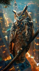 Painting of a wise old owl perched on a branch