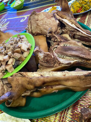 One of Indonesian Batanes food heritage, roasted chicken, processed pork meat, and processed gold fish called arsik that is rarely prepared in certain traditional culture event.