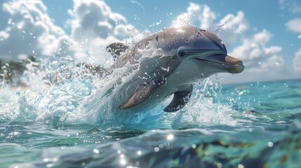 A dolphin is swimming in the ocean with its mouth open - Powered by Adobe
