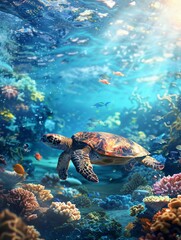 Obraz premium Underwater CG wallpaper exploring the hidden depths of the ocean