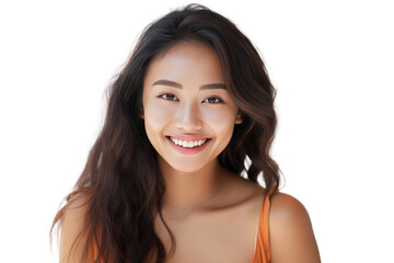 Close-up of young Thai woman smiling with beauty, happiness and youth in studio Isolated on transparent background.