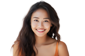 Close-up of young Thai woman smiling with beauty, happiness and youth in studio Isolated on transparent background.