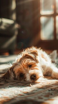 Wallpaper background with a cute dog lounging in a sunbeam