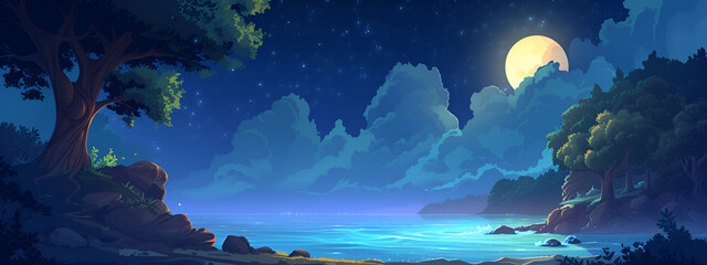 Moonsoon night cartoon background