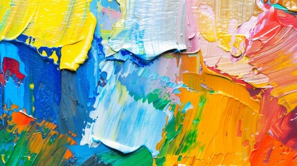 Abstract colorful oil painting background with paint strokes on canvas