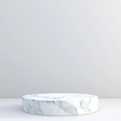 Plataforma fotografica vacia para presentacion de productos y foto montaje en textura de granito en colores blanco. Render 3D en vista frontal