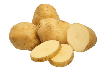 Sliced raw potatoes on transparent background