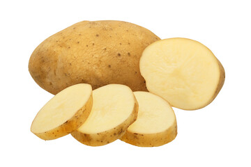 Sliced raw potatoes on transparent background