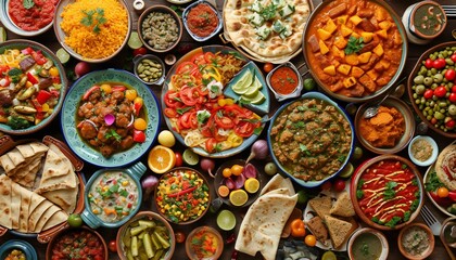 Assorted Indian dishes in vibrant colors for traditional cuisine