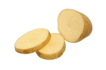 Sliced raw potatoes on transparent background