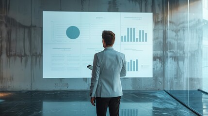 Businessman holding a company presentation. Generative AI.
