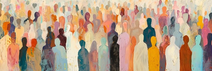 Abstract painting of diverse crowd people profiles - obrazy, fototapety, plakaty