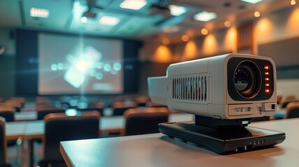 Advanced projector in a modern office lecture room enhancing presentations - obrazy, fototapety, plakaty