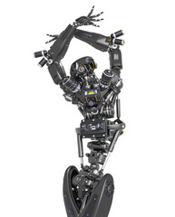 apocalypse cyborg is dancing like a spanish on close up view in rear view