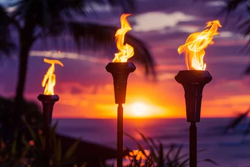 Foto op Plexiglas Hawaii sunset with fire torches © Fabio