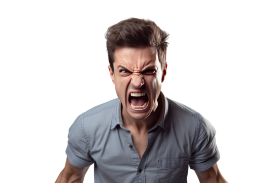 Portrait of a man with an expressive face and casual style isolated on transparent background.