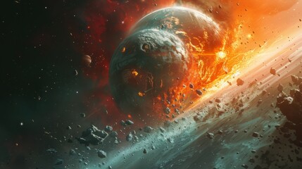 Zombie apocalypse among the stars: A visually stunning abstract representation of the collision between space exploration and the relentless onslaught of the undead.