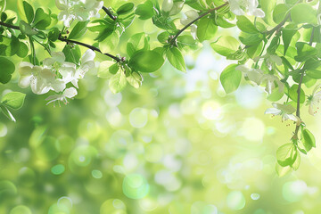 Fototapeta na wymiar Vibrant Spring Leaves Background with Fresh Green Foliage Under Sunlight