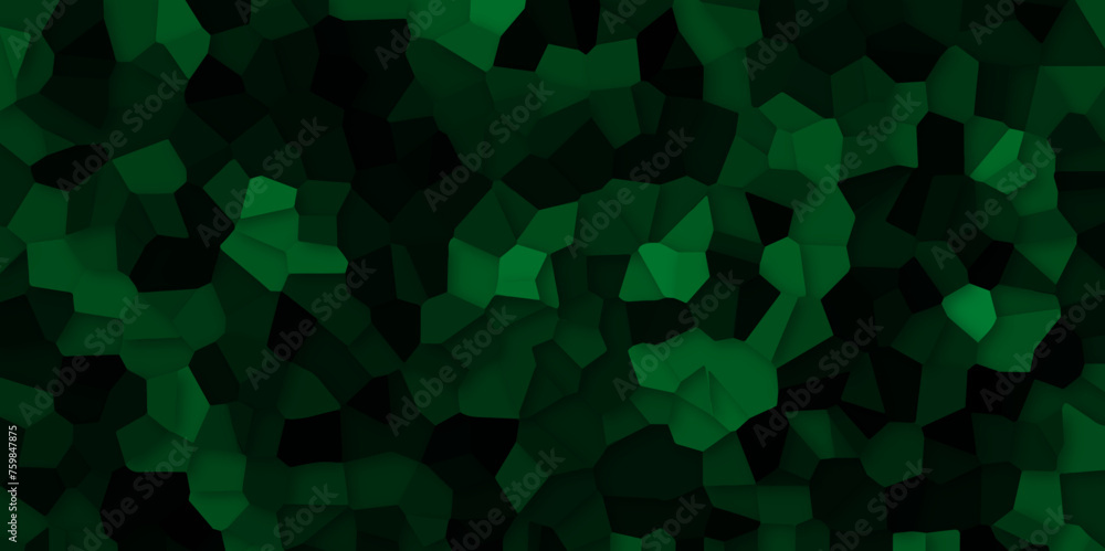 Poster Abstract green and black broken stained-glass background with line. geometric seamless pattern with 3d shapes triangle background. colorful low poly crystal mosaic and tiles background pattern.