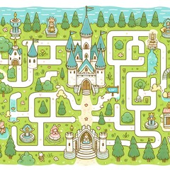 maze with castle illustrations for children