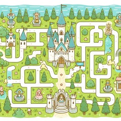 maze with castle illustrations for children