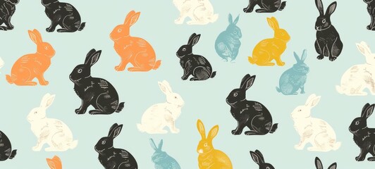Flat design pattern with Easter bunny silhouettes in various colors illustration. Pattern Easter Bunny Silhouettes. Happy Easter Cards & Greetings. Easter banner, poster, wallpaper