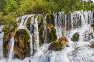 Bonsai beach waterfall in Jiuzhaigou, Sichuan, China