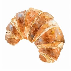 Watercolor illustration of a freshly baked croissant, perfect for culinary themes, French cuisine concepts, or bakery-related promotional materials