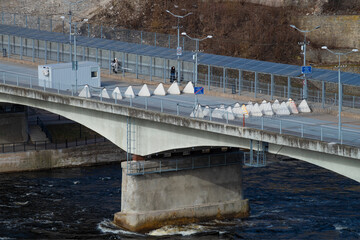 Friendship Bridge closed to car traffic on a March day. Border between Estonia and Russia - 759850656