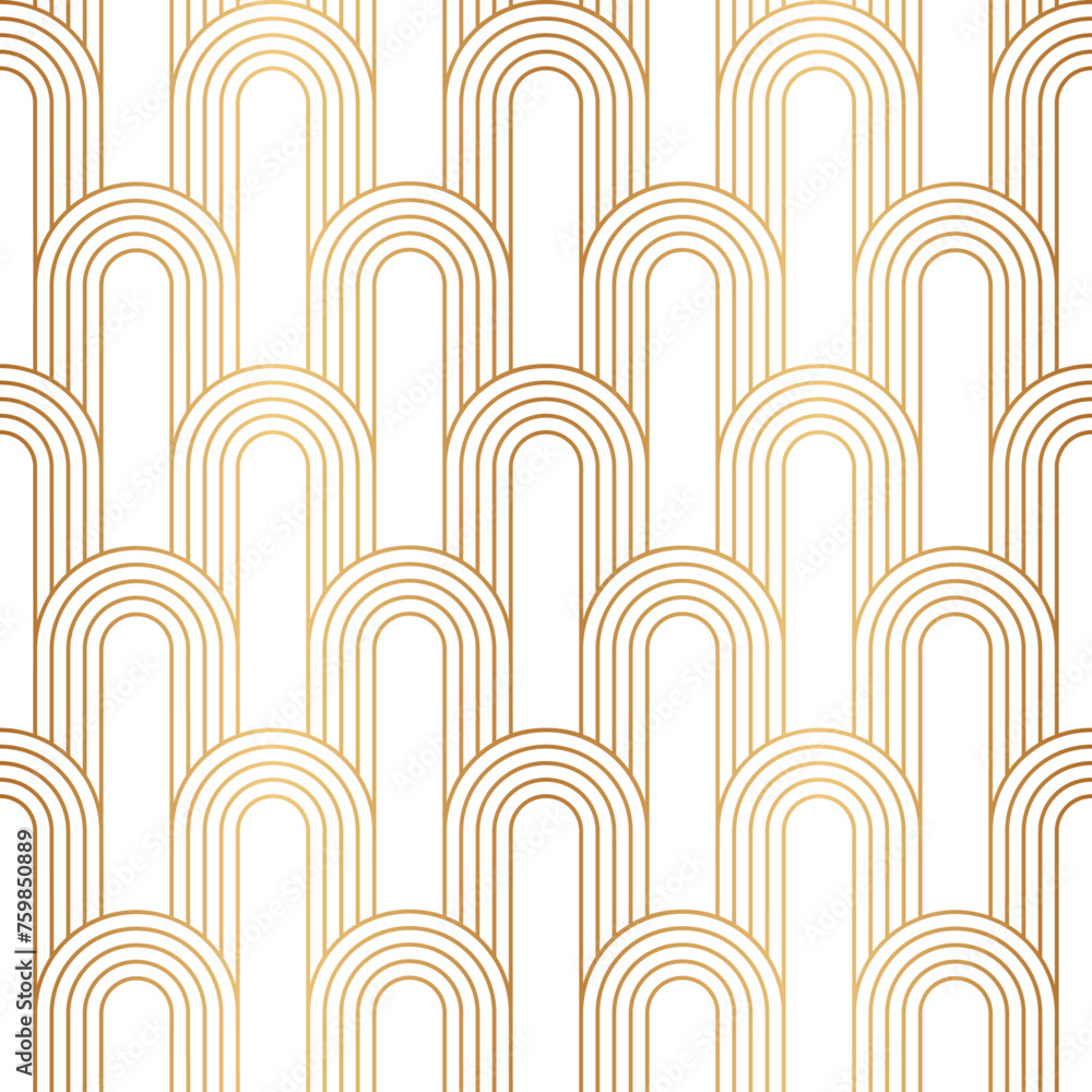 Poster arc seamless pattern. repeating circle arch. gold art deco. golden background. repeated geometric de