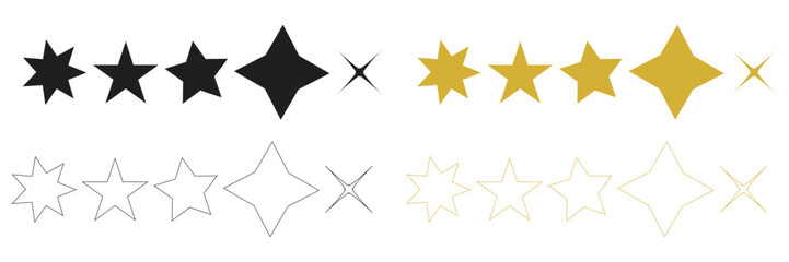 Obraz premium accumulation of stars. Vector icons with stars. transparent background with an isolated set of black and golden stars. Star-shaped symbol. stars in a sleek, flat, modern form. Vector
