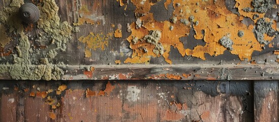 Moldy veneer on an abandoned wooden cabinet