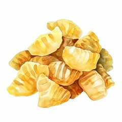 Watercolor illustration of a pile of croissants, perfect for bakery concepts or culinary art themes