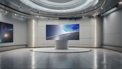 Tv studio background, virtual studio blurred background, news room with blurred background, Ai Generate 